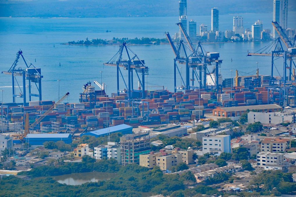 Cartagena container port and city seen from La Popa hill
