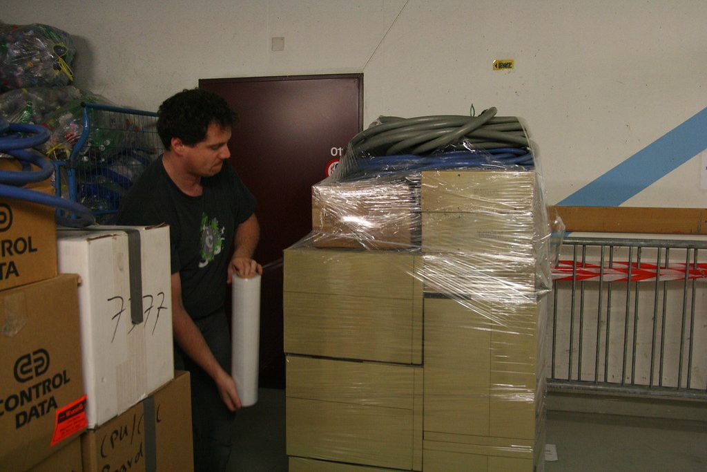 Cartons on a pallet being stretch-wrapped