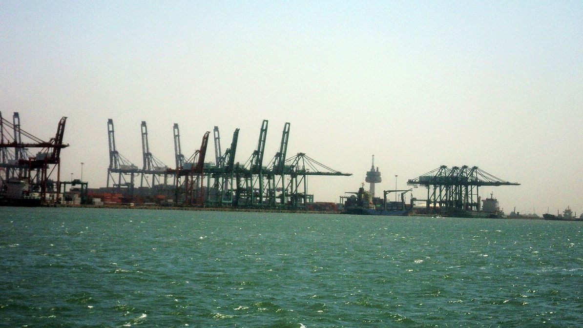Container gantry cranes at a Tianjin port container terminal